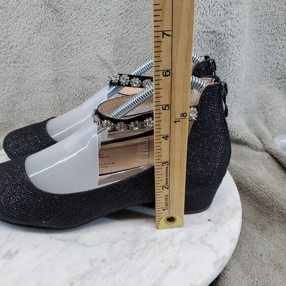 Badgledy Mischka Shoes Girls Size 5 Black Faux Leather Paige Rhinestone Pumps - Picture 2 of 11